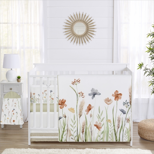 Watercolor Floral Garden Sage Green Collection Sweet Jojo Designs 6 Piece Crib Bedding + BreathableBaby Breathable Mesh Liner