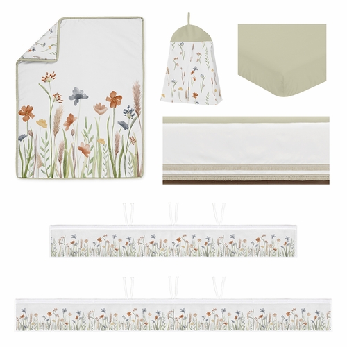 Watercolor Floral Garden Sage Green Collection Sweet Jojo Designs 6 Piece Crib Bedding + BreathableBaby Breathable Mesh Liner - alt image 1