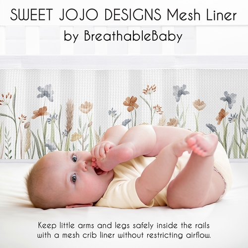 Watercolor Floral Garden Sage Green Collection Sweet Jojo Designs + BreathableBaby Breathable Mesh Crib Liner Pad - alt image 2