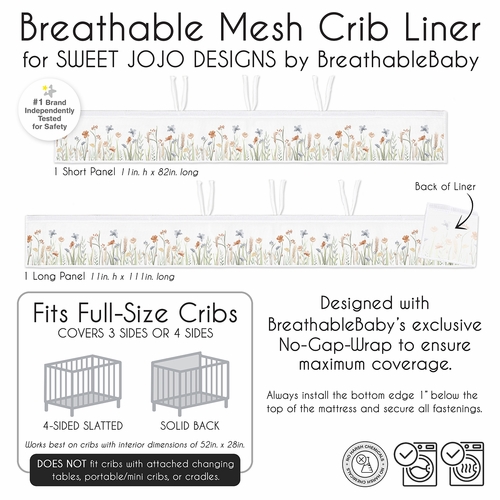 Watercolor Floral Garden Sage Green Collection Sweet Jojo Designs + BreathableBaby Breathable Mesh Crib Liner Pad - alt image 5