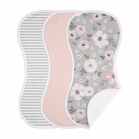 Watercolor Floral Grey Collection Absorbent Burp Cloths - 3 Pack Set