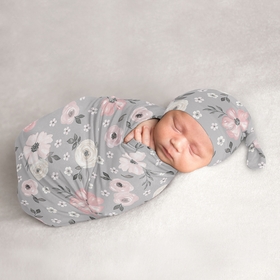 Watercolor Floral Grey Collection Baby Cocoon and Beanie Hat - 2 Piece Set