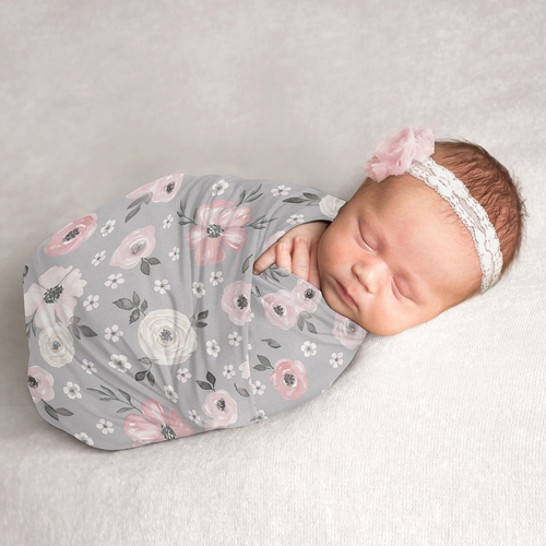 Watercolor Floral Grey Collection Baby Swaddle Blanket