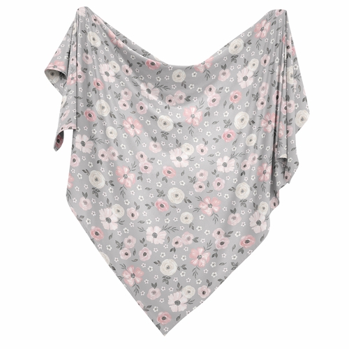 Watercolor Floral Grey Collection Baby Swaddle Blanket - alt image 1