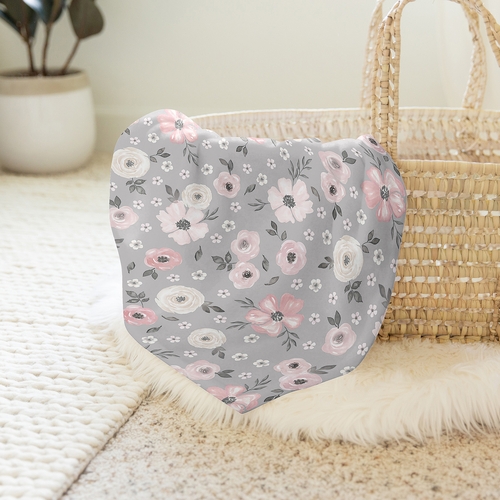 Watercolor Floral Grey Collection Baby Swaddle Blanket - alt image 3