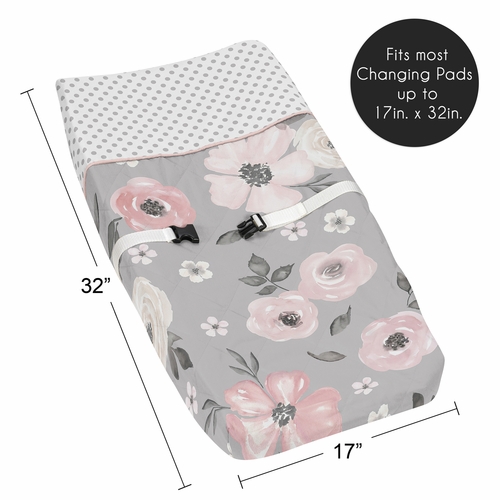 Watercolor Floral Grey Collection Changing Pad Cover - alt image 4