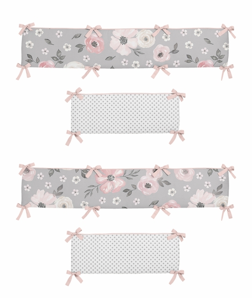 Watercolor Floral Grey Collection Crib Bumper Pad