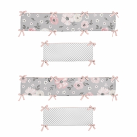 Watercolor Floral Grey Collection Crib Bumper Pad