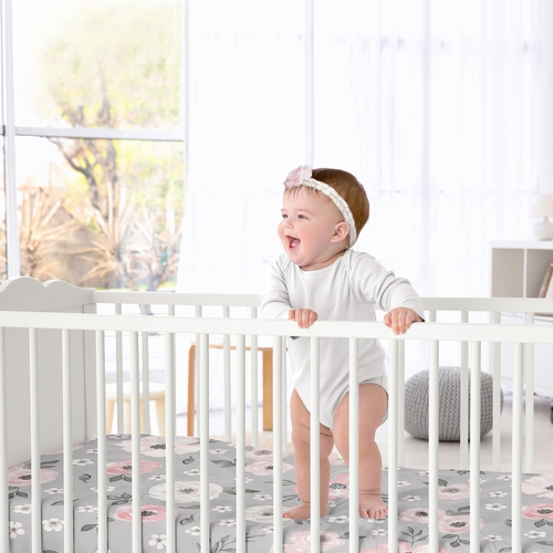 Watercolor Floral Grey Collection Crib Sheet - alt image 1
