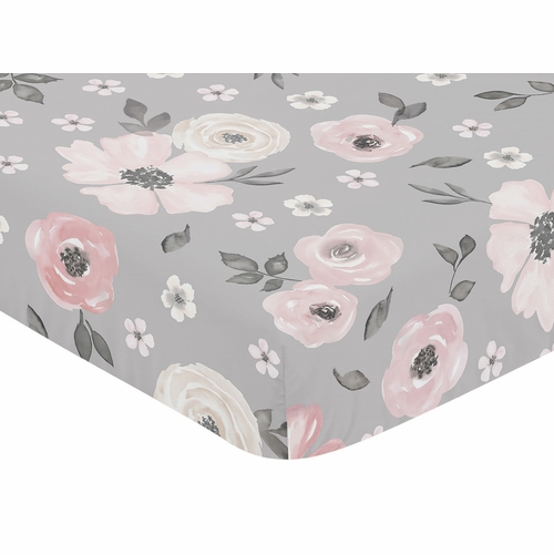 Watercolor Floral Grey Collection Crib Sheet - alt image 2