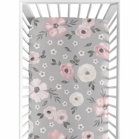 Watercolor Floral Grey Collection Crib Sheet