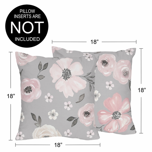 Watercolor Floral Grey Collection Decorative Accent Throw Pillow Covers - Set of 2 - alt image 3