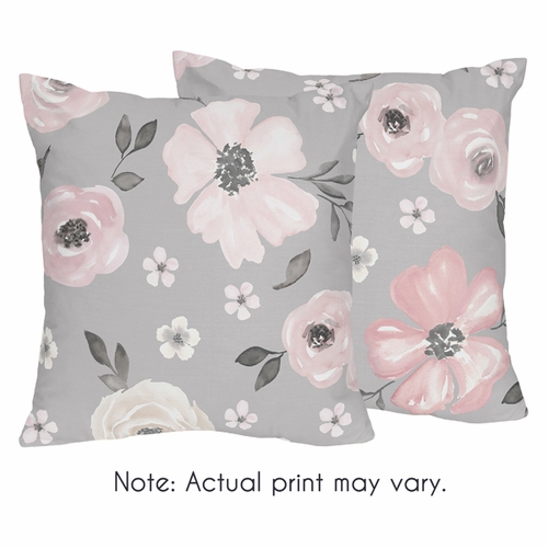 Watercolor Floral Grey Collection Decorative Accent Throw Pillow Covers - Set of 2 - alt image 4