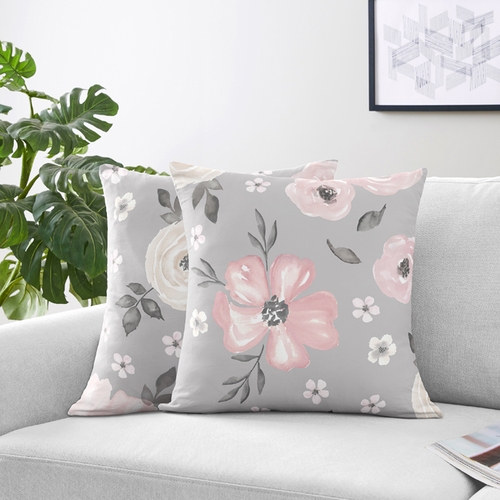 Watercolor Floral Grey Collection Decorative Accent Throw Pillow Covers - Set of 2 - alt image 1