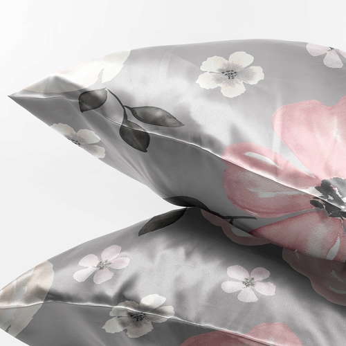 Watercolor Floral Grey Collection Decorative Satin Pillowcases - 2 Pack Set - alt image 2
