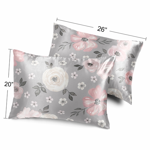 Watercolor Floral Grey Collection Decorative Satin Pillowcases - 2 Pack Set - alt image 3
