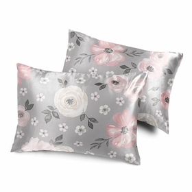 Watercolor Floral Grey Collection Decorative Satin Pillowcases - 2 Pack Set