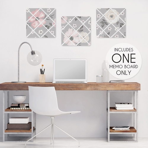 Watercolor Floral Grey Collection Fabric Memo Board - alt image 1