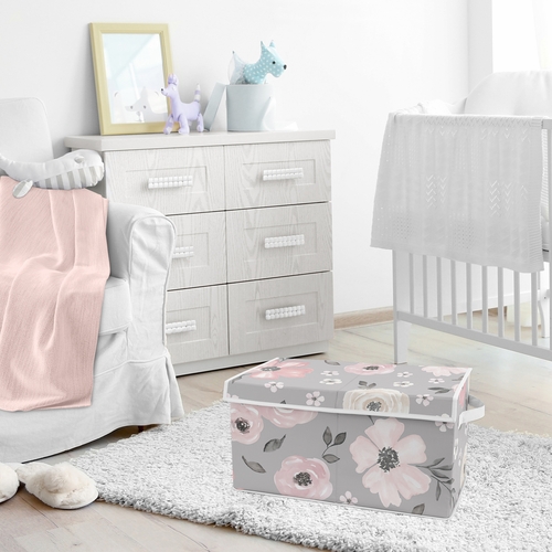 Watercolor Floral Grey Collection Fabric Toy Bin Storage - alt image 1