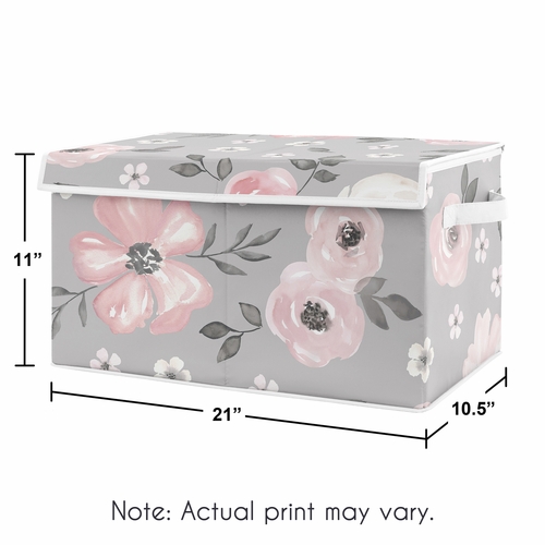 Watercolor Floral Grey Collection Fabric Toy Bin Storage - alt image 2