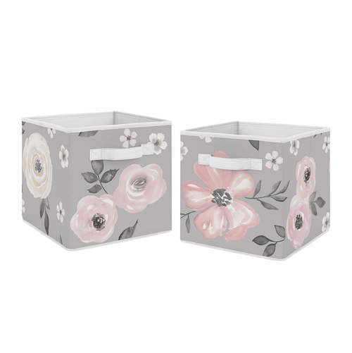 Watercolor Floral Grey Collection Foldable Fabric Storage Bins
