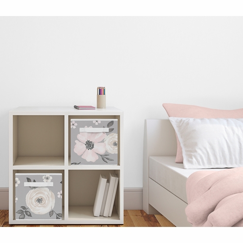 Watercolor Floral Grey Collection Foldable Fabric Storage Bins - alt image 1