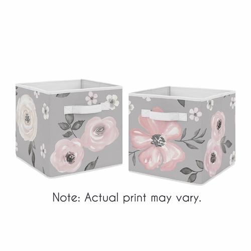 Watercolor Floral Grey Collection Foldable Fabric Storage Bins - alt image 3