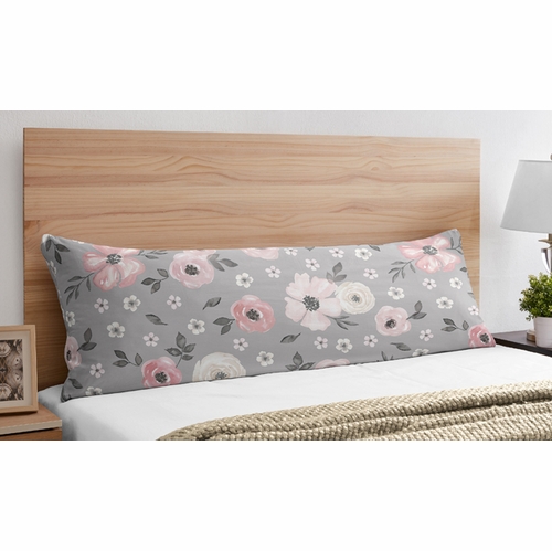 Watercolor Floral Grey Collection Full Length Body Pillow Cover - alt image 3