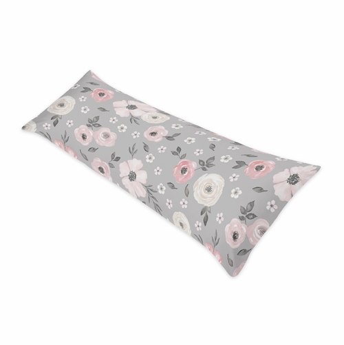 Watercolor Floral Grey Collection Full Length Body Pillow Cover - alt image 1