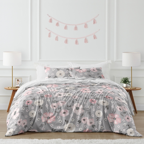 Watercolor Floral Grey Collection Full/Queen Bedding