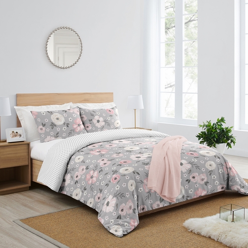 Watercolor Floral Grey Collection Full/Queen Bedding - alt image 1