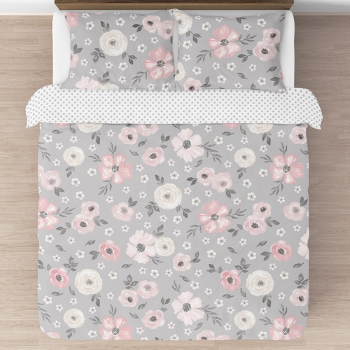 Watercolor Floral Grey Collection Full/Queen Bedding - alt image 2