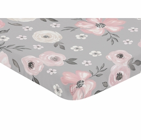 Watercolor Floral Grey Collection Mini Crib Sheet