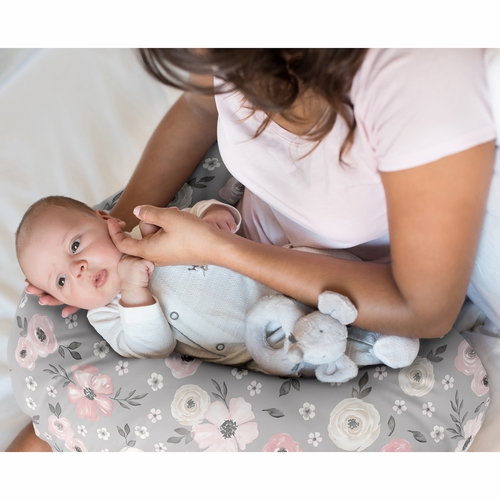 Watercolor Floral Grey Collection Nursing Breastfeeding Pillow Cover - alt image 1