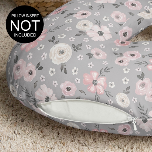 Watercolor Floral Grey Collection Nursing Breastfeeding Pillow Cover - alt image 2