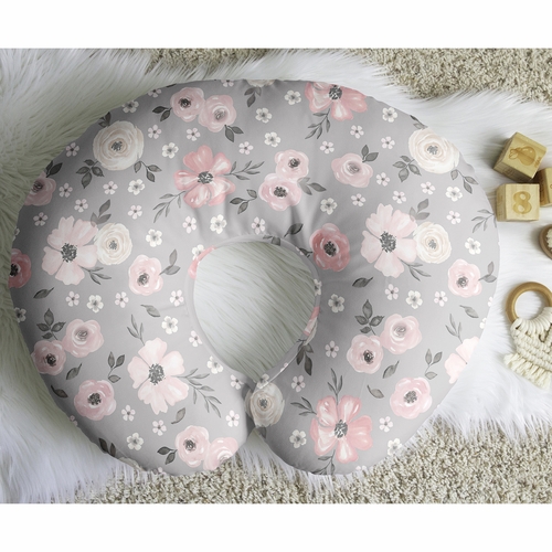 Watercolor Floral Grey Collection Nursing Breastfeeding Pillow Cover - alt image 4
