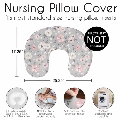 Watercolor Floral Grey Collection Nursing Breastfeeding Pillow Cover - alt image 5