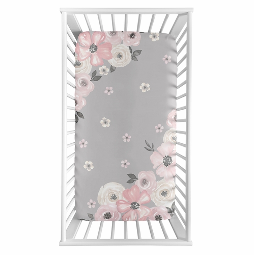 Watercolor Floral Grey Collection Photo Op Crib Sheet - alt image 1