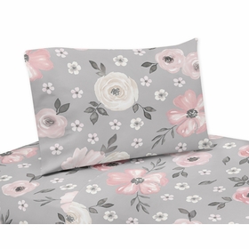 Watercolor Floral Grey Collection Queen Sheet Set