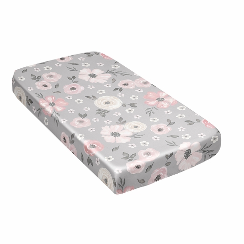 Watercolor Floral Grey Collection Satin Fitted Crib Sheet - alt image 2