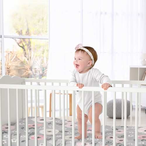 Watercolor Floral Grey Collection Satin Fitted Crib Sheet - alt image 3