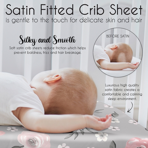 Watercolor Floral Grey Collection Satin Fitted Crib Sheet - alt image 4