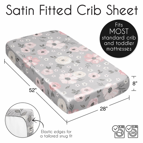 Watercolor Floral Grey Collection Satin Fitted Crib Sheet - alt image 5
