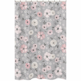 Watercolor Floral Grey Collection Shower Curtain