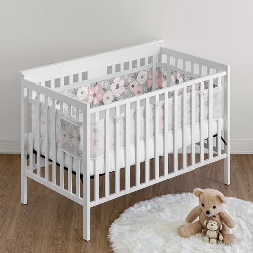 Watercolor Floral Grey Collection Sweet Jojo Designs + BreathableBaby Breathable Mesh Crib Liner Pad - alt image 1