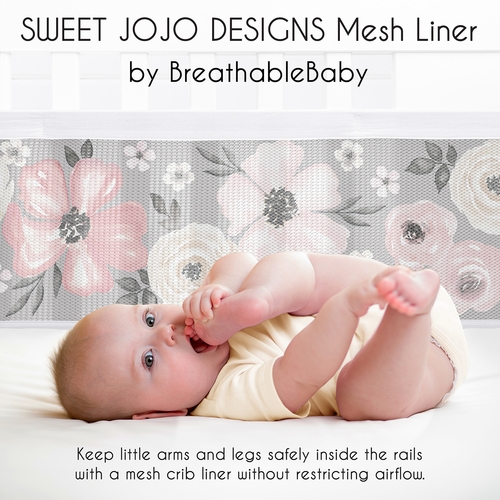 Watercolor Floral Grey Collection Sweet Jojo Designs + BreathableBaby Breathable Mesh Crib Liner Pad - alt image 2