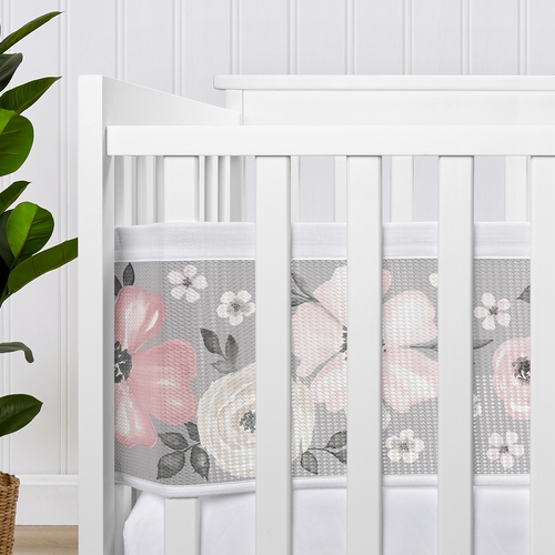 Watercolor Floral Grey Collection Sweet Jojo Designs + BreathableBaby Breathable Mesh Crib Liner Pad - alt image 3