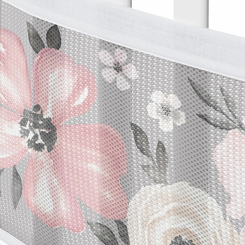 Watercolor Floral Grey Collection Sweet Jojo Designs + BreathableBaby Breathable Mesh Crib Liner Pad - alt image 4