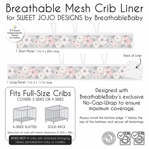 Watercolor Floral Grey Collection Sweet Jojo Designs + BreathableBaby Breathable Mesh Crib Liner Pad - alt image 5