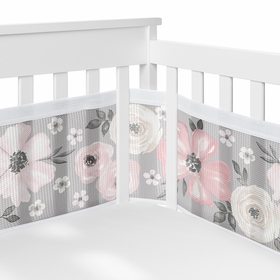 Watercolor Floral Grey Collection Sweet Jojo Designs + BreathableBaby Breathable Mesh Crib Liner Pad